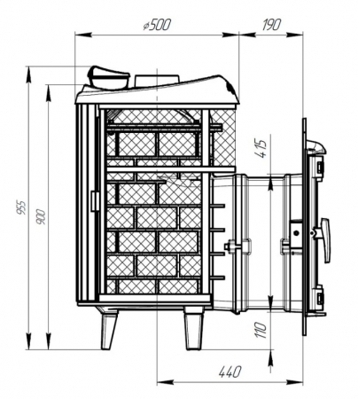 Банная печь ProMetall Атмосфера L комбинированная сетка-ламель Окаменевшее дерево наборный 3